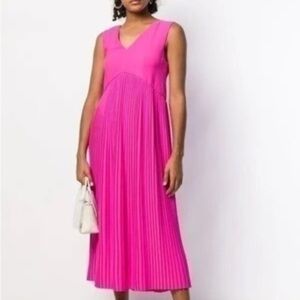 NWT! Kenzo Pink Pleated Sleeveless Midi Dress Size 34 Size 2